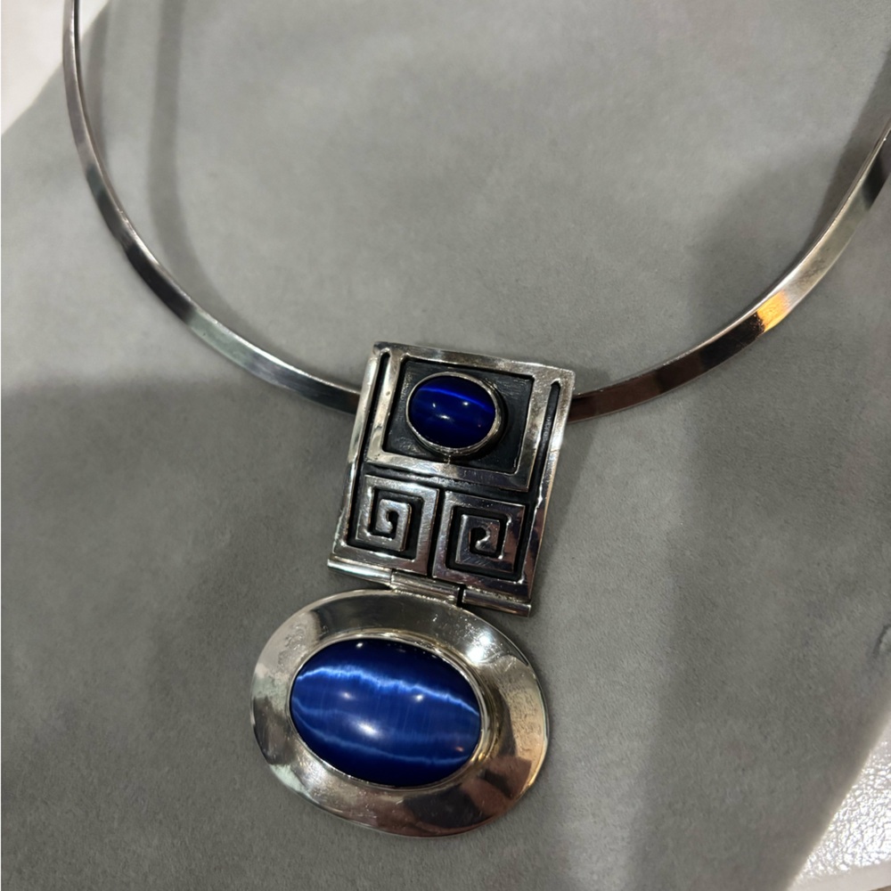 Sterling Silver Necklace slide with Blue lapis Stone Accents